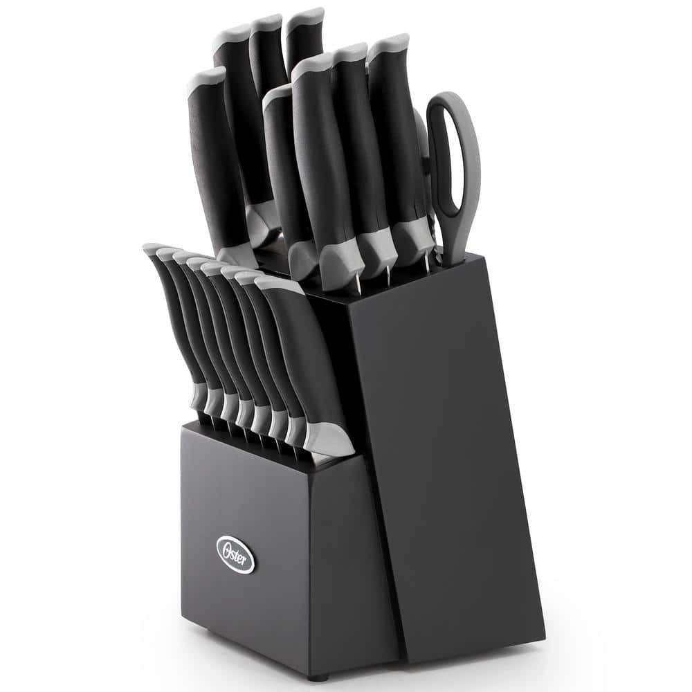Oster Lindbergh 22 Piece Stainless Steel Cutlery Set with Storage Block in Black