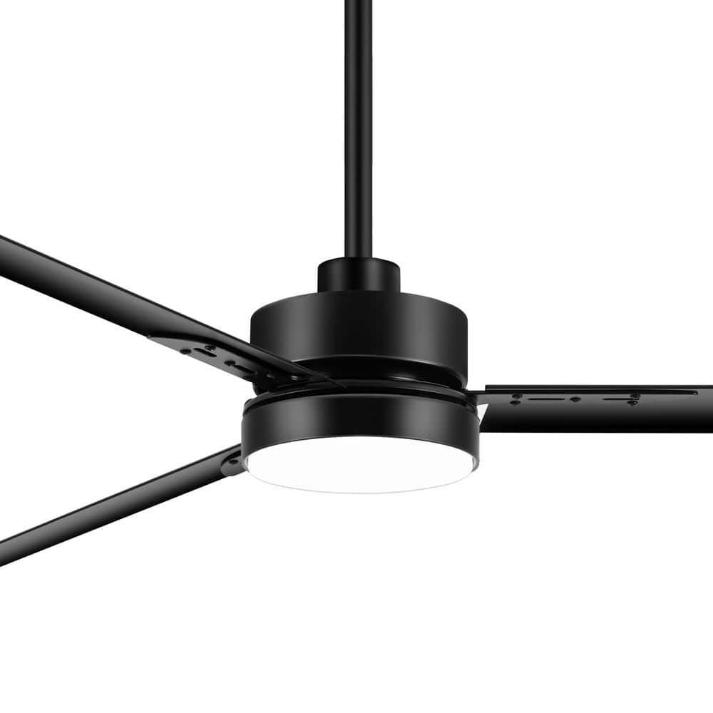 Flashwind 65 in. Indoor Matte Black Large Downrod Ceiling Fan with Adjustable White Integrated LED with 3-Black Blade and Remote, image size:1000x1000