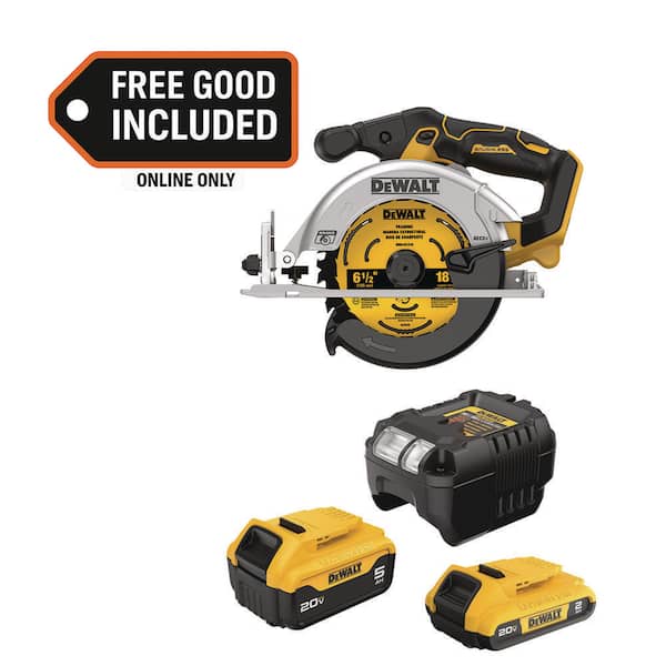 20V MAX Lithium-Ion Cordless Brushless 6-1/2 in. Sidewinder Style Circular Saw with 20V 5 Ah & 2 Ah Batteries & Charger