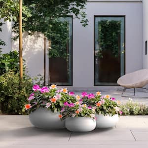 11 in. 15 in. 19 in. Dia Crisp White Extra Large Tall Round Concrete Plant Pot/Planter for Indoor and Outdoor Set of 3