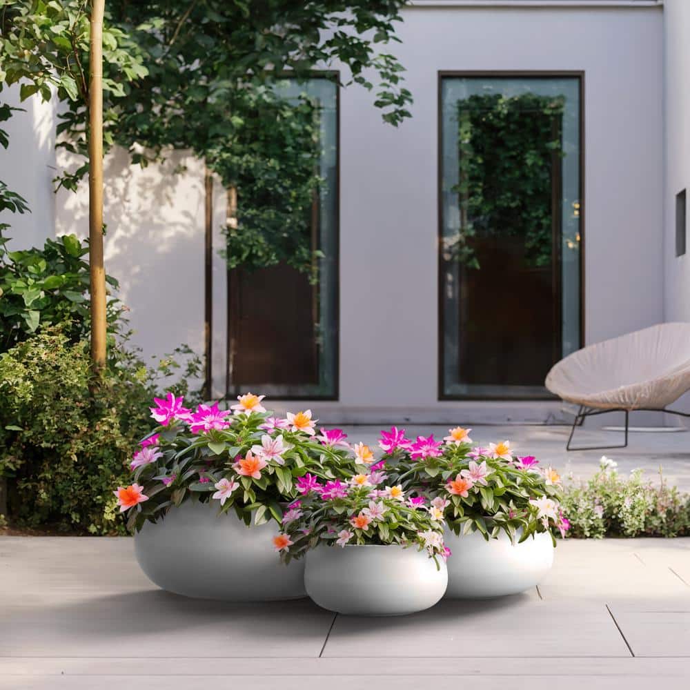 11.4in.,15in.,19in. Dia Crisp White Extra Large Tall Round Concrete Plant Pot/Planter for Indoor and Outdoor(Set of 3) price history on PriceWatchPro