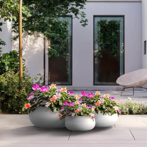 Sapcrete 11.4in.,15in.,19in. Dia Crisp White Extra Large Tall Round Concrete Plant Pot/Planter for Indoor and Outdoor(Set of 3)