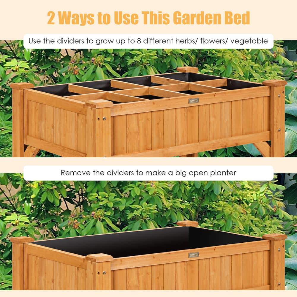 Natural Fir Wood Raised Garden Bed with Liner and Shelf
