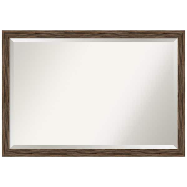 Amanti Art Regis Barnwood Mocha Narrow 26.62 in. x 38.62 in. Rustic Rectangle Framed Bathroom Vanity Wall Mirror