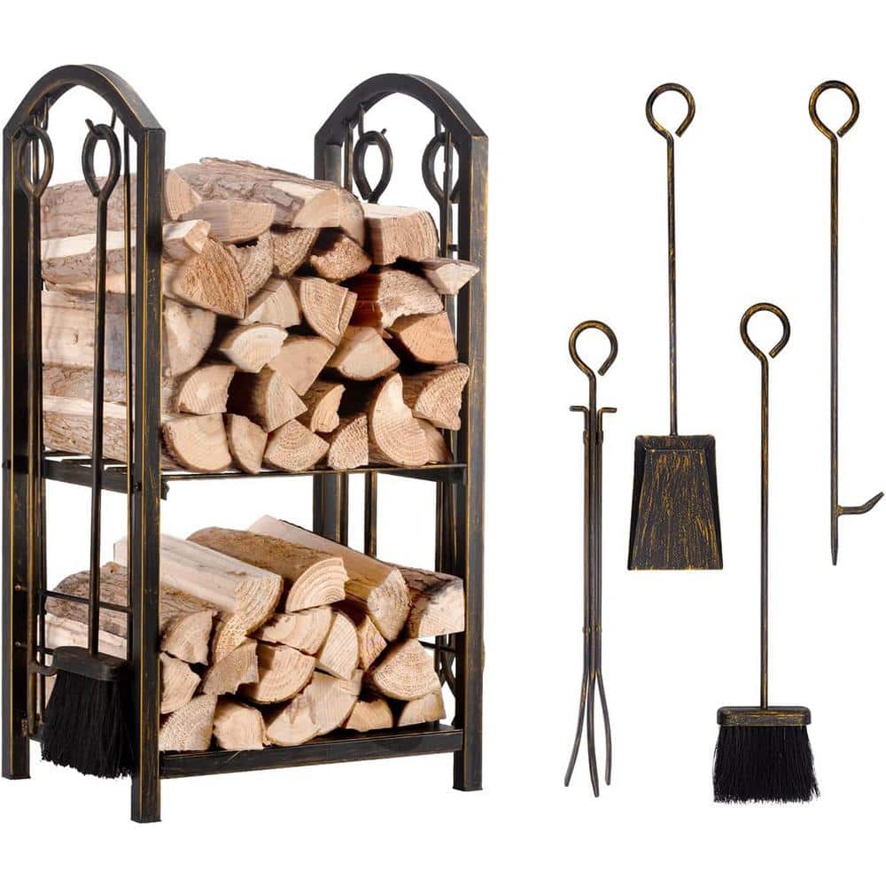 Firewood Rack Wood Holders Fireplace Lumber Storage Stacking with Set Tong 