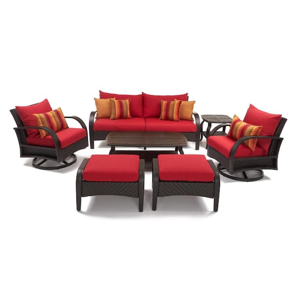 RST BRANDS Barcelo 7-Piece Wicker Motion Patio Deep Seating Conversation Set with Sunbrella Sunset Red Cushions