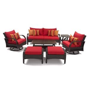 Barcelo 7-Piece Wicker Motion Patio Deep Seating Conversation Set with Sunbrella Sunset Red Cushions