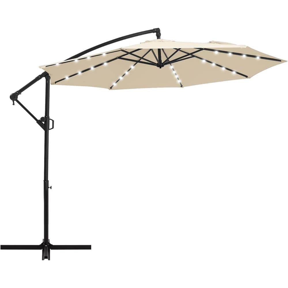 10 ft. Aluminum Cantilever Solar Tilt Patio Umbrella in Beige