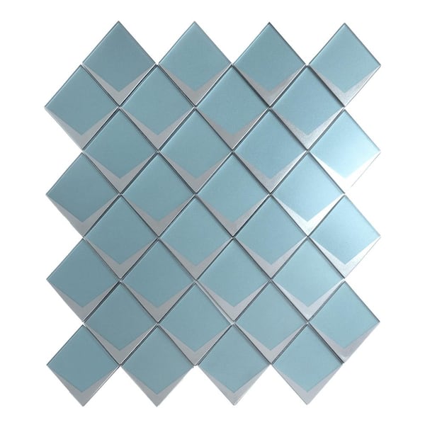Solace 12 in. x 9 in. Matte Blue Metallic Silver Glass Diamond Mosaic Wall Tile (3.91 sq ft/case) -5 Pack