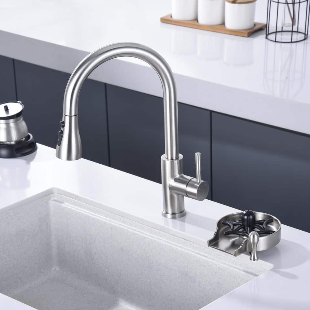 Brushed Nickel Kitchen Sink Glass Rinser with Zinc Alloy Tray