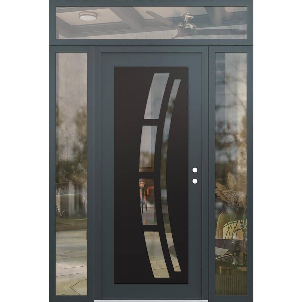 C12 68 in. x 96 in. Black P Left-Hand/Inswing Clear Glass Anth/Anth 2 Sidelite+Transom Steel Prehung Front Door price history on PriceWatchPro