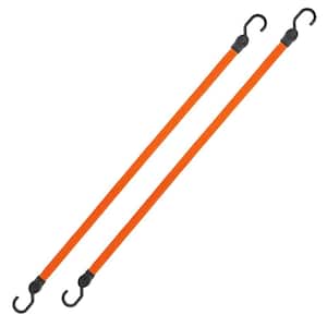 36 in. Orange Flat Strap Bungee Cord with Hooks - 2 pack