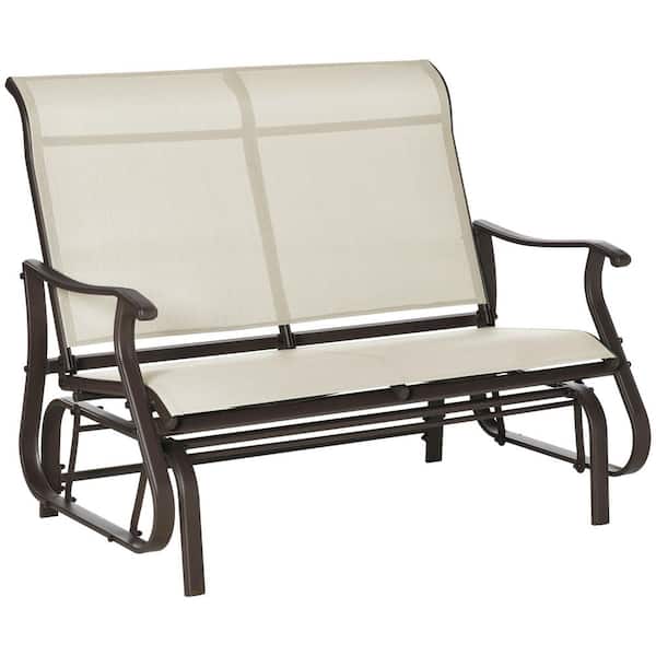 Outsunny Beige Metal Double Outdoor Glider for 2-Person with Mesh Seat and Backrest