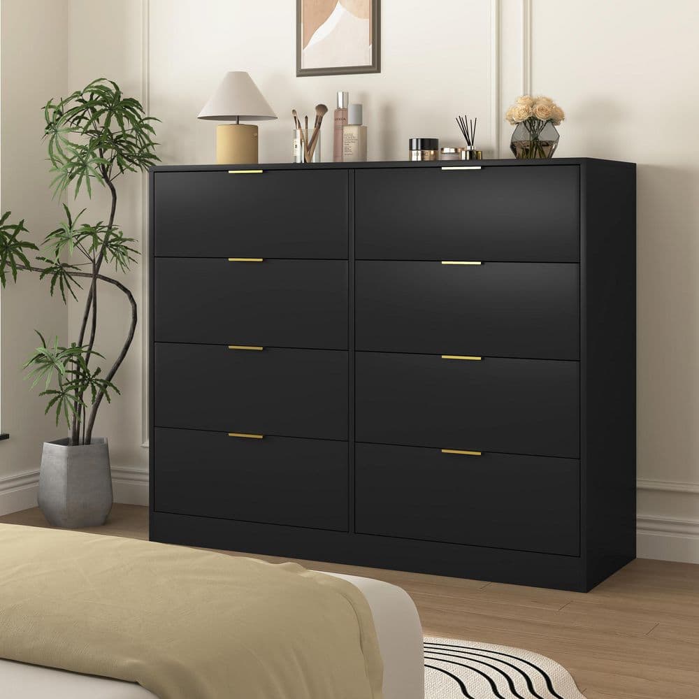 Noble House Vichama Black Wood 8-Drawer 47.2 in. W Chest of Drawers with  Gold Metal Handle 151023 - The Home Depot