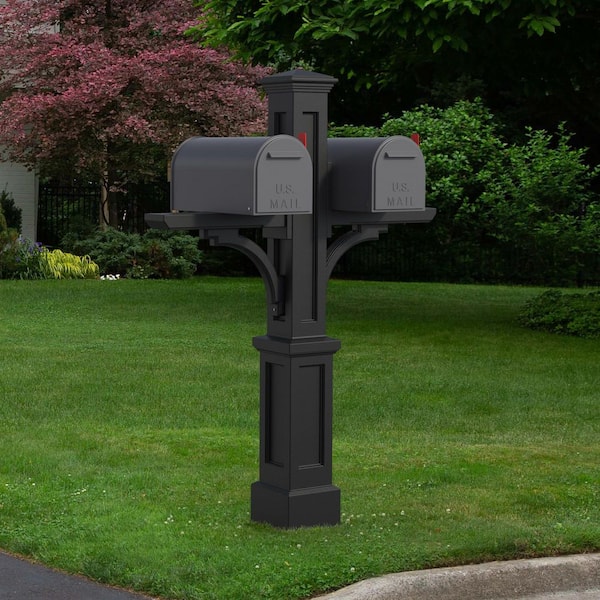 Newport Plus Double Decorative Polyethylene Mailbox Post, Black