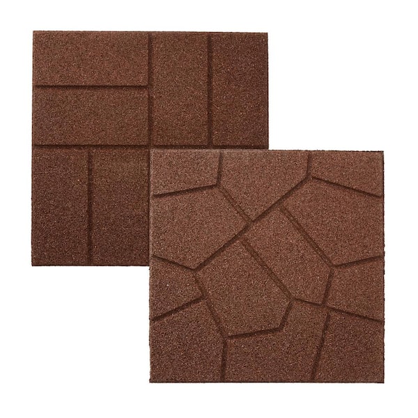 Vigoro 16 in. x 16 in. x 3/4 in. Brown Dual-Sided Rubber Paver (60-Pack)