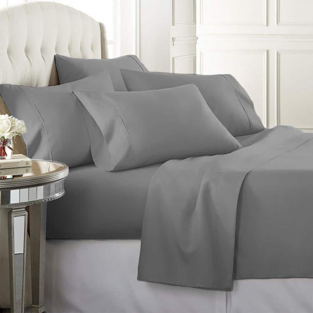 California King Gray Microfiber Deep Pocket Sheet Set