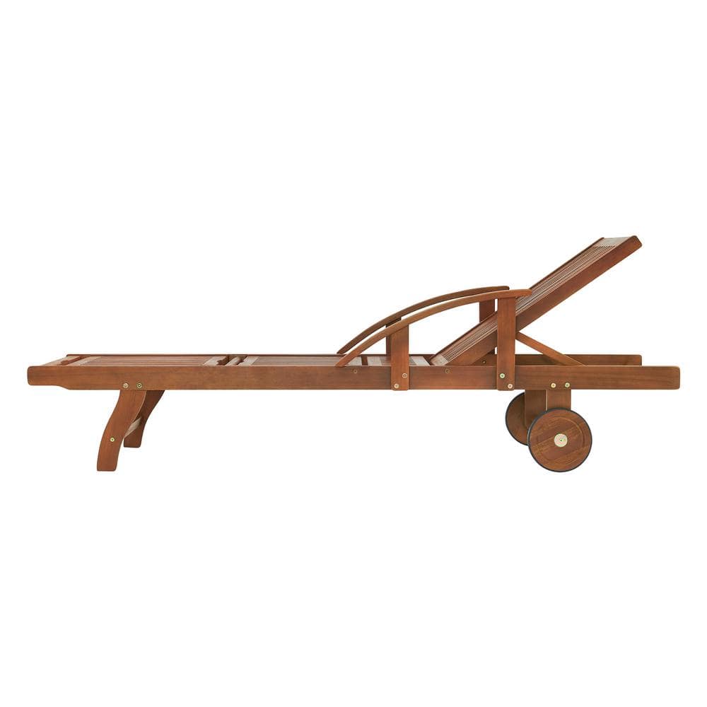 Caspian Adjustable Eucalyptus Wood Outdoor Chaise Lounge with Wheels
