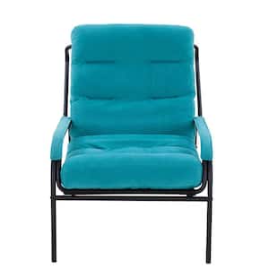Metal Outdoor Recliner Chair with Metal Legs Moveable Blue Cushion