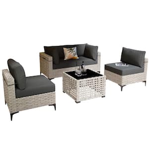 Apollo 5-Piece Wicker Outdoor Patio Conversation Seating Set with Black Cushions