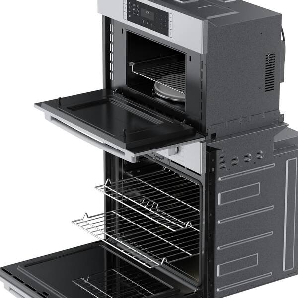 Bosch 500 Series 30 in. Double Electric Convection Wall Oven Self Clean with Speed Cook Built In Microwave in Stainless Steel HBL5754UC