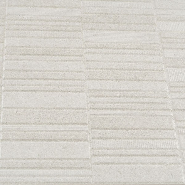 Imprint 4 in. x 4 in. Matte Chalk Beige Ceramic Linear Grid Large Format Wall Tile Sample (0.14 sq ft)