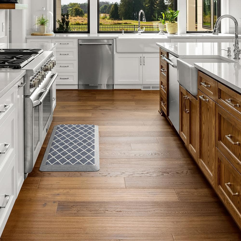 Miles Blue and White Polyester Anti-Fatigue Kitchen Mat