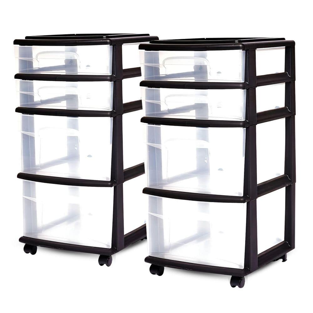 Plastic 4 Drawer Medium Storage Tower, Clear Drawers & Black Frame (2 Pack) price history on PriceWatchPro