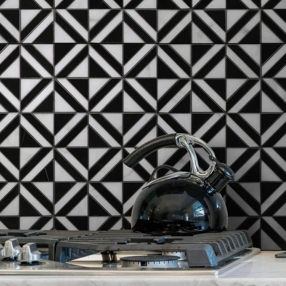 12" x 12" Black and White Polished Marble Mosaic Tile