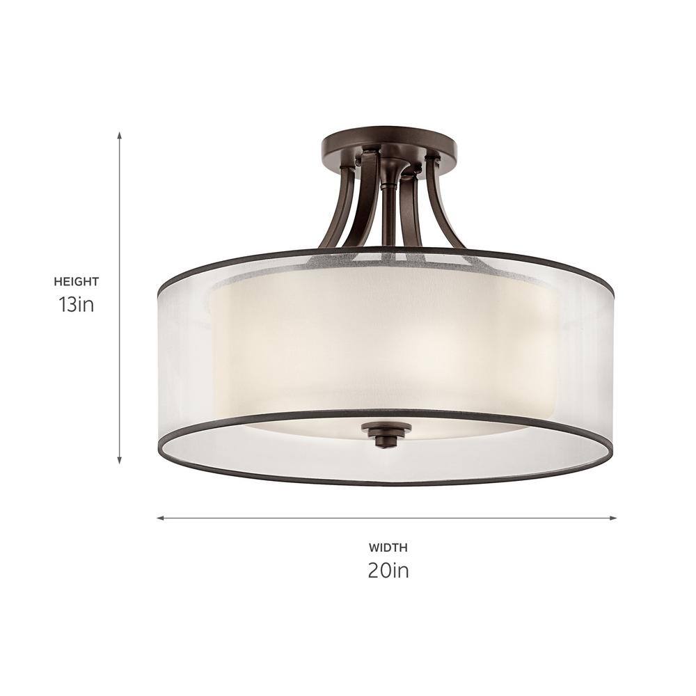 Elegant Pewter 20" Drum Ceiling Light with White Organza Shade