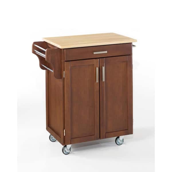 HOMESTYLES Cuisine Cart Cherry Kitchen Cart with Natural Top