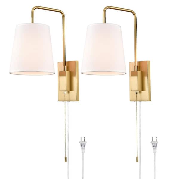 CLAXY 8.66 in. 2 light Gold Modern Wall Sconce with Fabric Shade