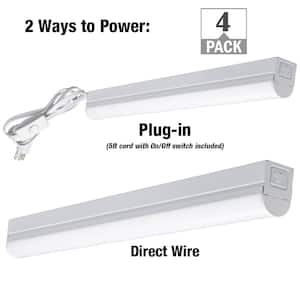 2 ft. 17-Watt Equivalent Plug-in Direct Wire Integrated LED White Strip Light Fixture 900 Lumens 4000K (4-Pack)