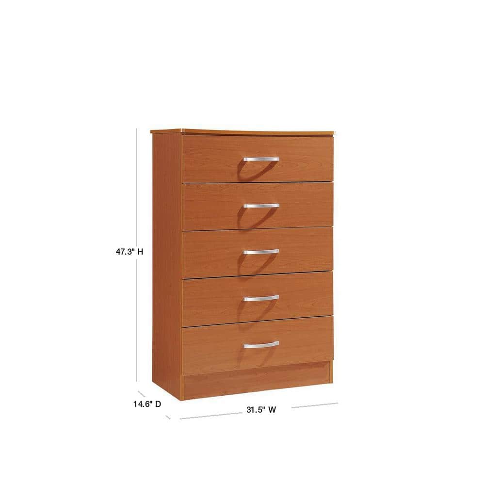 Cherry Finish 5-Drawer Bedroom Chest with Metal Glides and Ample Storage