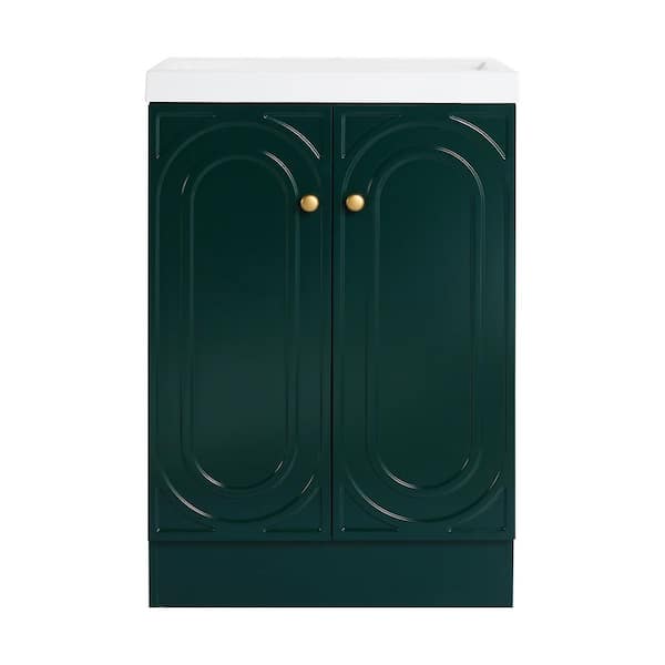 24 in. W x 20 in. D x 35 in. H Single Sink Freestanding Bath Vanity in Dark Green with White Resin Top