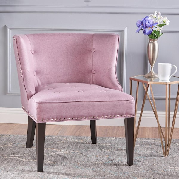 Adelina Buttoned Light Lavender Fabric Occasional Chair with Stud Accents