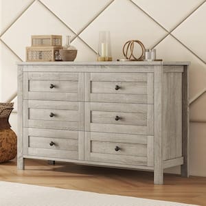 Retro Farmhouse Style Anitque Gray 6 Drawer 52.6 in. Wide Dresser