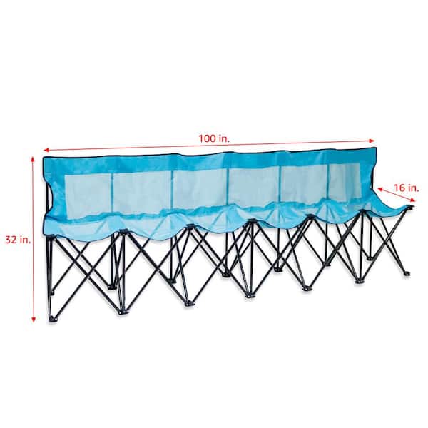 Portable 6-Seater Folding Team Sports Sideline Bench with Mesh Seat and Back (Light Blue)