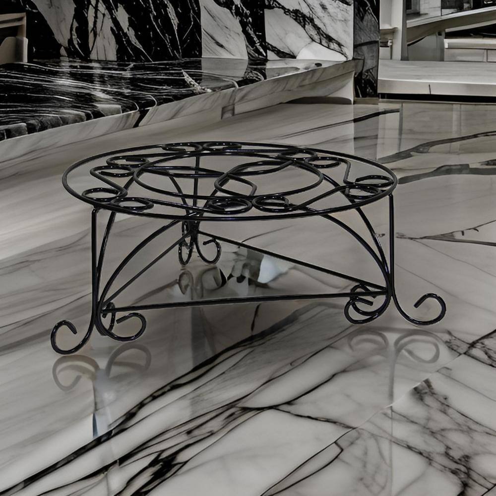 Glossy Black Round Metal Swirl Mosaic Plant Stand