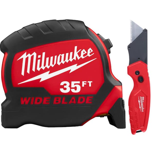 Milwaukee 35 ft. x 1.3 in. Wide Blade Tape Measure with 17 ft. Reach and FASTBACK Compact Folding Utility Knife