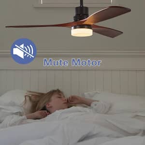 52 in. Integrated LED Indoor Matte Black and Cherry Wood Finishes Surface Mount Ceiling Fan with Light & Remote Control