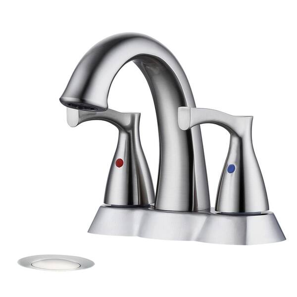 GIVING TREE 4 in. Centerset Double-Handle Bathroom Faucet with Pop-Up Drain Assembly in Brushed Nickel