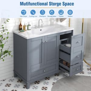 Gray Blue 36 in. Wx18 in. Dx34.3 in. H Bathroom Vanity with USBCharging Storage VanityCabinet with SingleTop Faucets Not