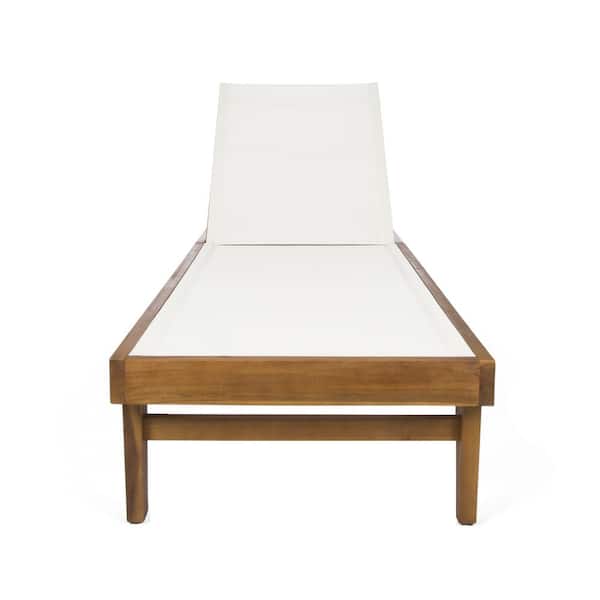 Misopily 1-Piece Wood Outdoor Chaise Lounge Outdoor Mesh, Acacia Wood Color Teak Chaise Lounge in Mesh Finish