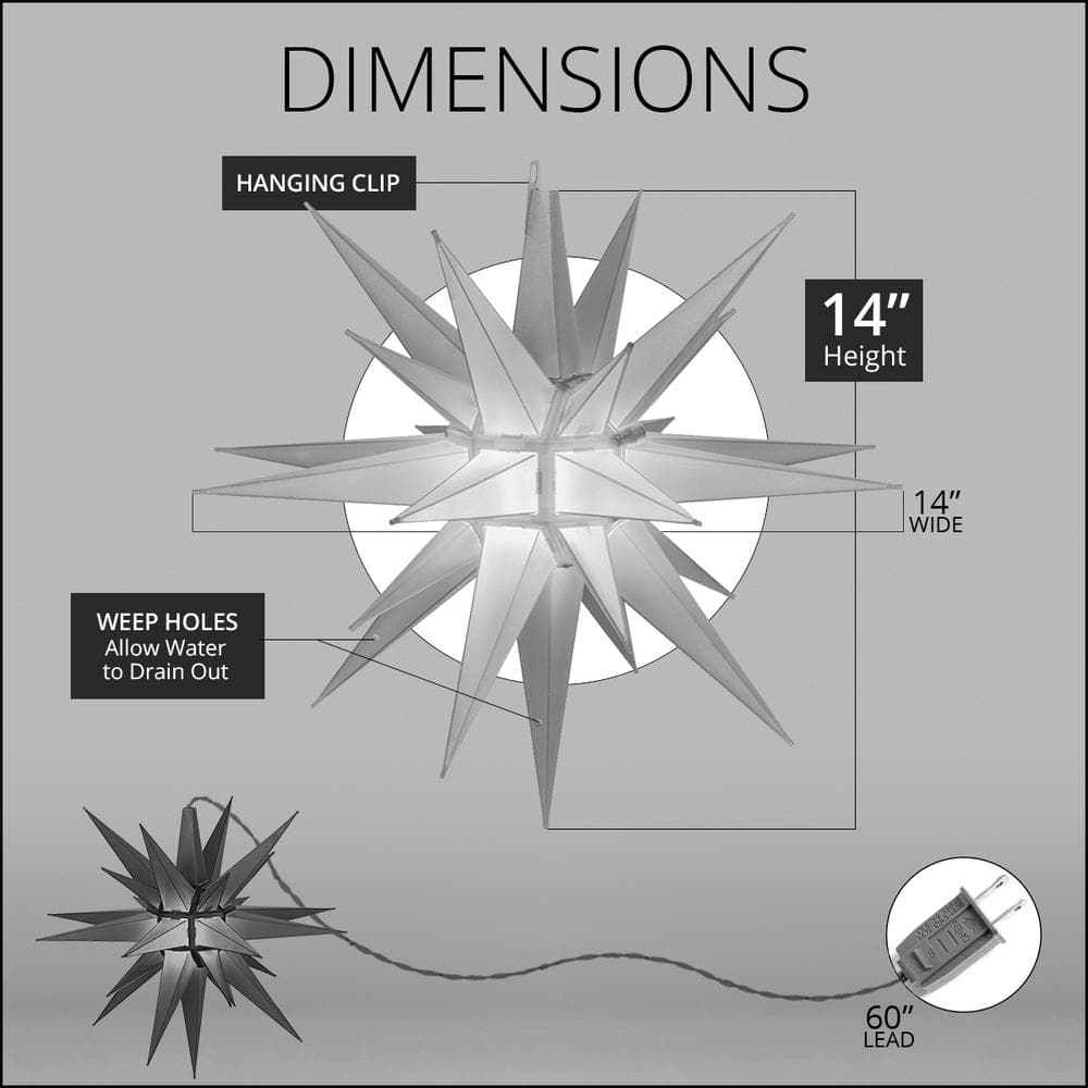 14" Frosted White Plastic Moravian Star with Warm LED Light