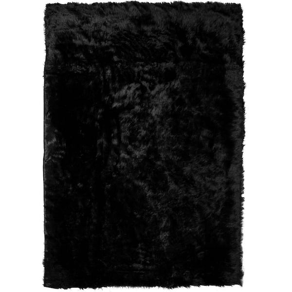 Nourideaux Black 3 ft. x 5 ft. Fluffy Fuzzy Plush Faux Fur Sheepskin Rug Area Rug