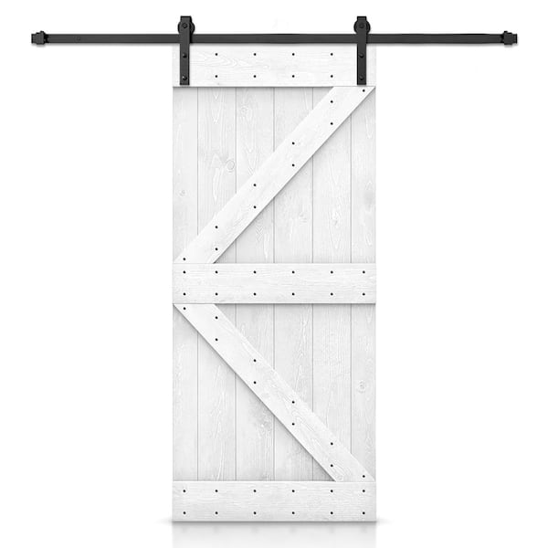 CALHOME Distressed K Series 26 in. x 84 in. Light Cream Stained DIY Wood Interior Sliding Barn Door with Hardware Kit