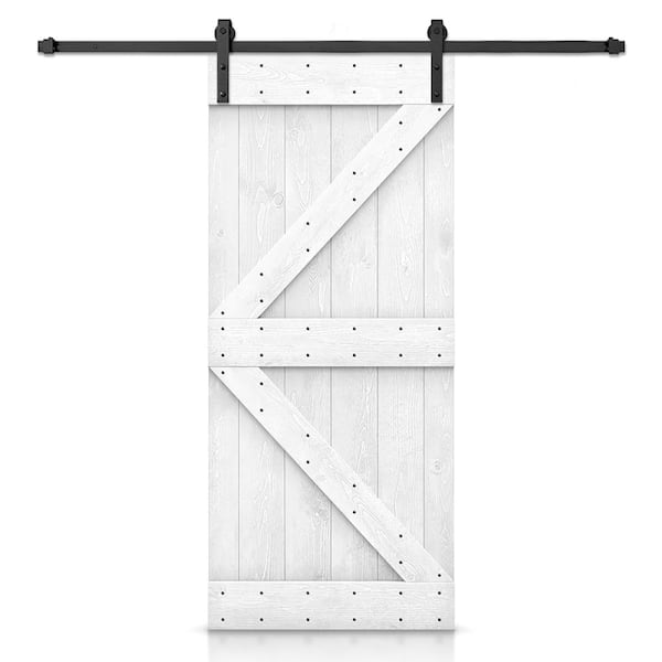 CALHOME Distressed K Series 44 in. x 84 in. Light Cream Stained DIY Wood Interior Sliding Barn Door with Hardware Kit