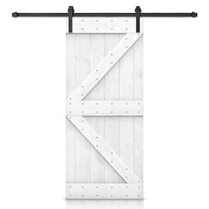 Distressed K Series 48 in. x 84 in. Light Cream Stained DIY Wood Interior Sliding Barn Door with Hardware Kit