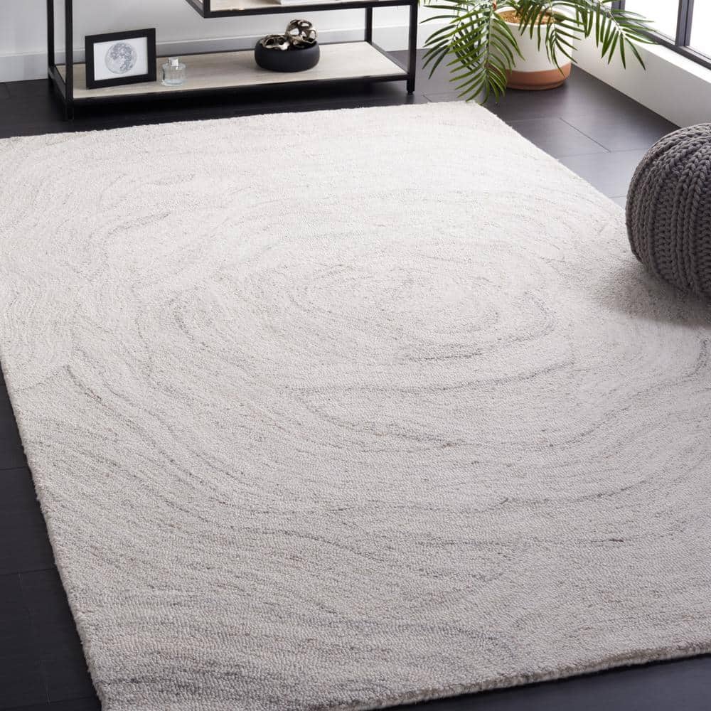 Handmade Light Grey/Beige Abstract Wool Rectangular Rug, 3' x 5'